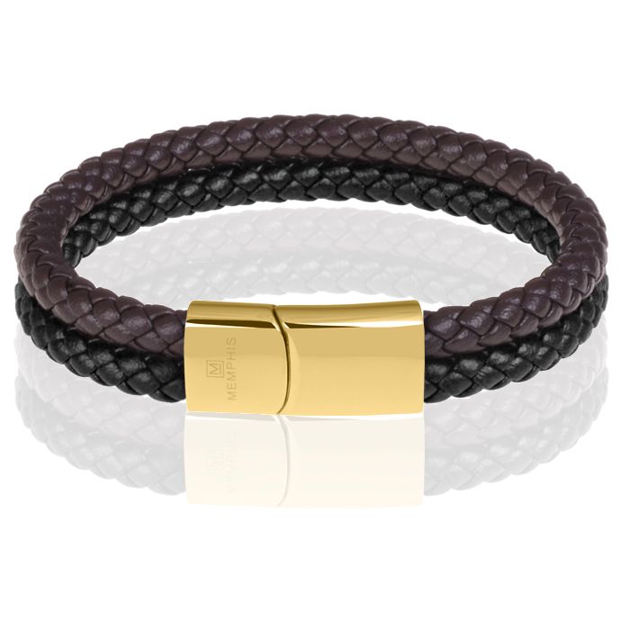 Memphis Dubbele leren armband Duo Color Goud-21cm
