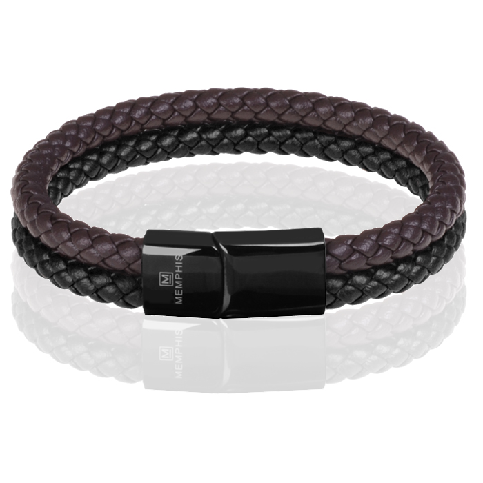 Memphis Dubbele leren armband Duo Color Zwart Bruin-23cm