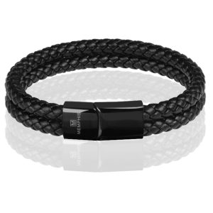 Memphis dubbele leren armband Zwart-24cm