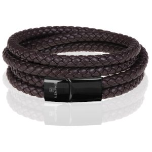Memphis dubbele wrap armband Leer Bruin Zwart-21cm