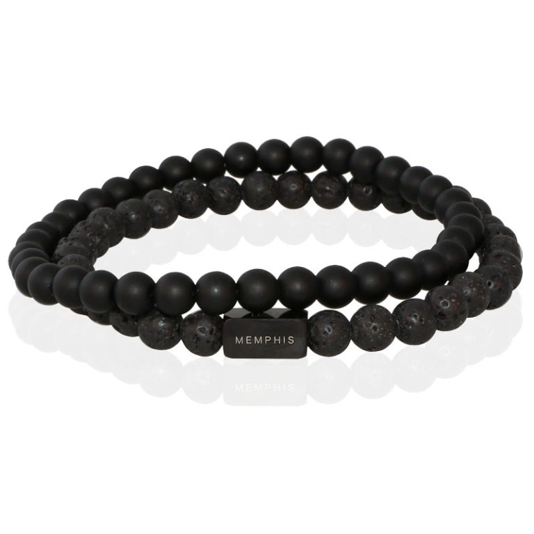 Memphis DUO Kralenarmbanden set “Double Black”-21cm