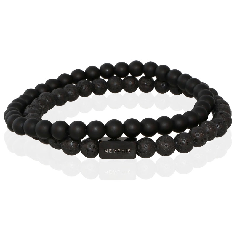 Memphis DUO Kralenarmbanden set “Double Black”-21cm