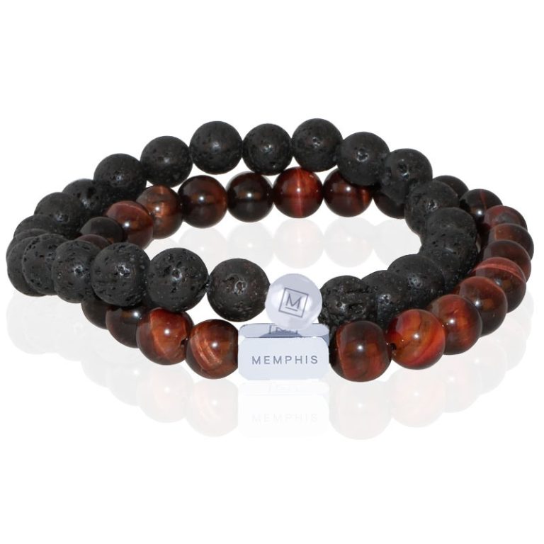 Memphis DUO Kralenarmbanden set “Red Tiger”-21cm