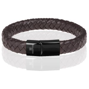 Memphis gevlochten leren armband Bruin Zwart-18cm