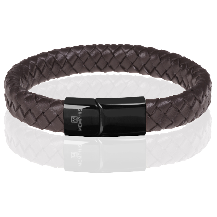 Memphis gevlochten leren armband Bruin Zwart-20cm