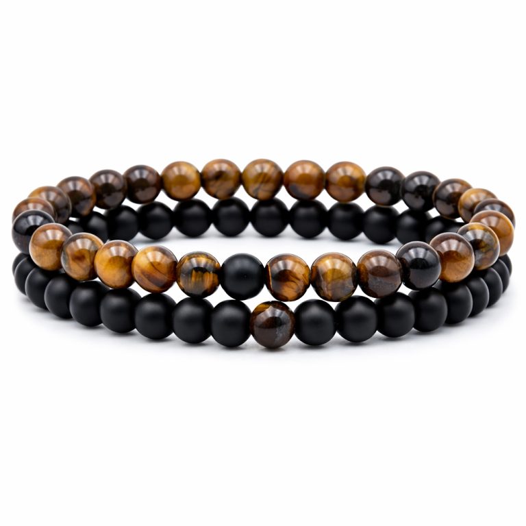 Memphis Heren Kralen Armband Tijgeroog en Matte Agaat Zwart Bruin