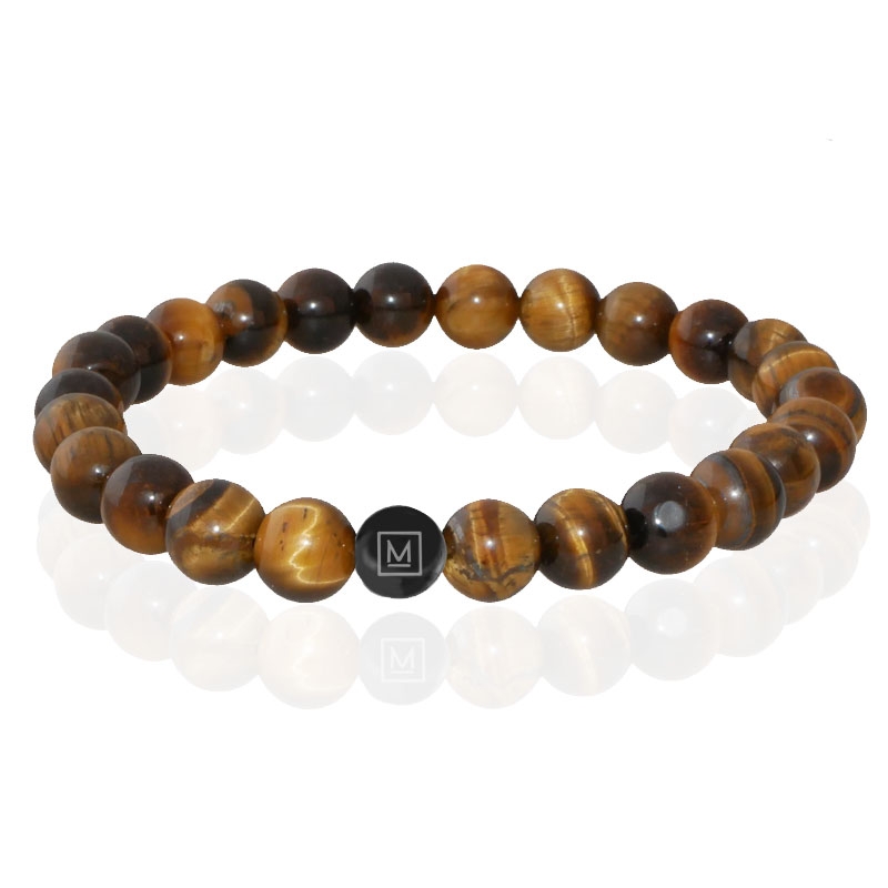 Memphis Kralen Armband Geel Tijgeroog Edelstaal Kraal Zwart-19cm
