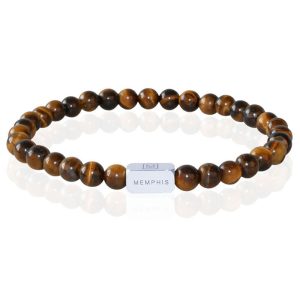 Memphis Kralen Armband Geel Tijgeroog Edelstaal Kraal-19cm