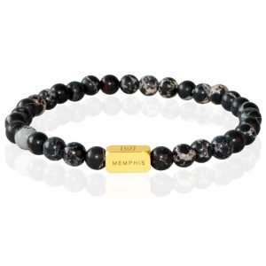 Memphis Kralen Armband Imperial Jasper Edelstaal Kraal Goudkleurig -19cm
