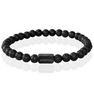 Memphis Kralen Armband Lavasteen Edelstaal Kraal Zwart-21cm