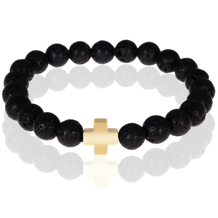 Memphis kralen armband Lavasteen Goudkleurige Kruis