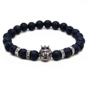 Memphis kralen armband mannen Lavasteen Lionhead Grey