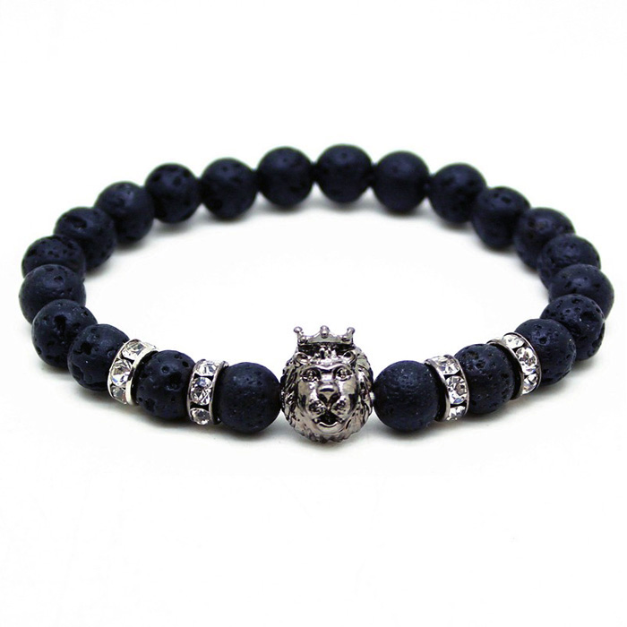 Memphis kralen armband mannen Lavasteen Lionhead Grey