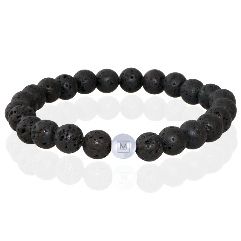 Memphis Kralen Armband Lavasteen Edelstaal Kraal-19cm