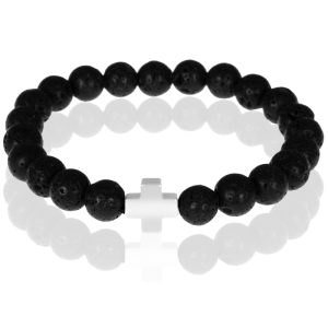 Memphis kralen armband Lavasteen Zilver Kruis