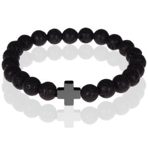 Memphis kralen armband Lavasteen Zwart Kruis