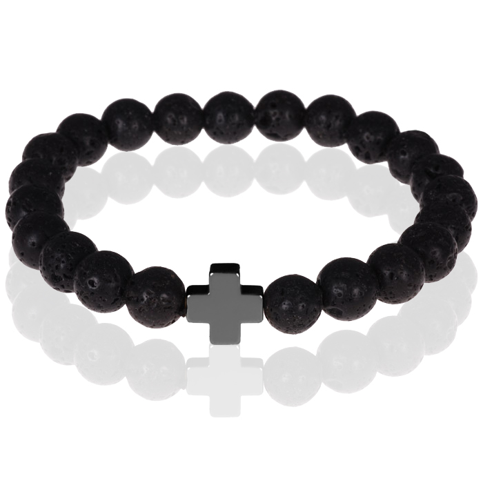 Memphis kralen armband Lavasteen Zwart Kruis