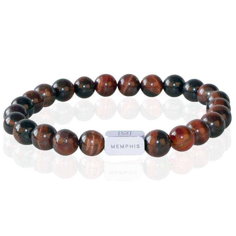 Memphis Kralen Armband Rood Tijgeroog Edelstaal Kraal-19cm