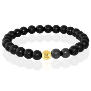 Memphis Kralen Armband Zwarte Onyx Agaat Edelstaal Kraal Goudkleurig-19cm