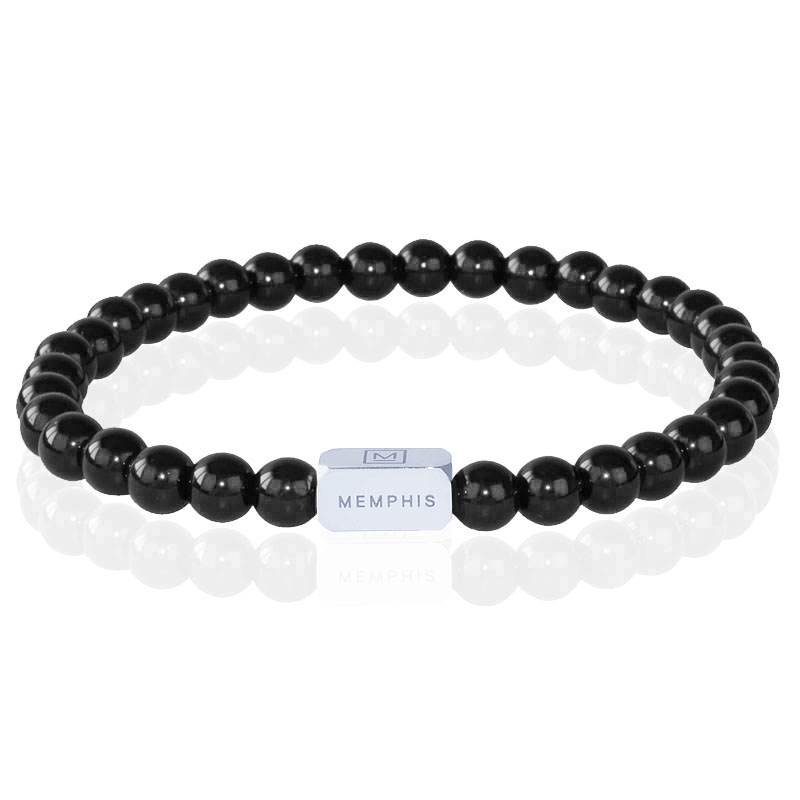 Memphis Kralen Armband Zwarte Onyx Agaat Edelstaal Kraal-21cm