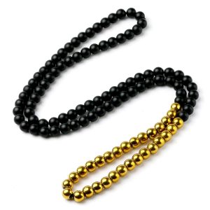 Memphis kralen ketting Heren Onyx Hematiet Zwart Goudkleurig- 85cm