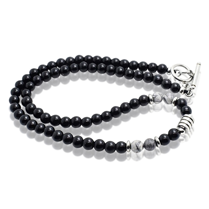 Memphis kralen ketting Onyx Zwart Grijs – 45cm