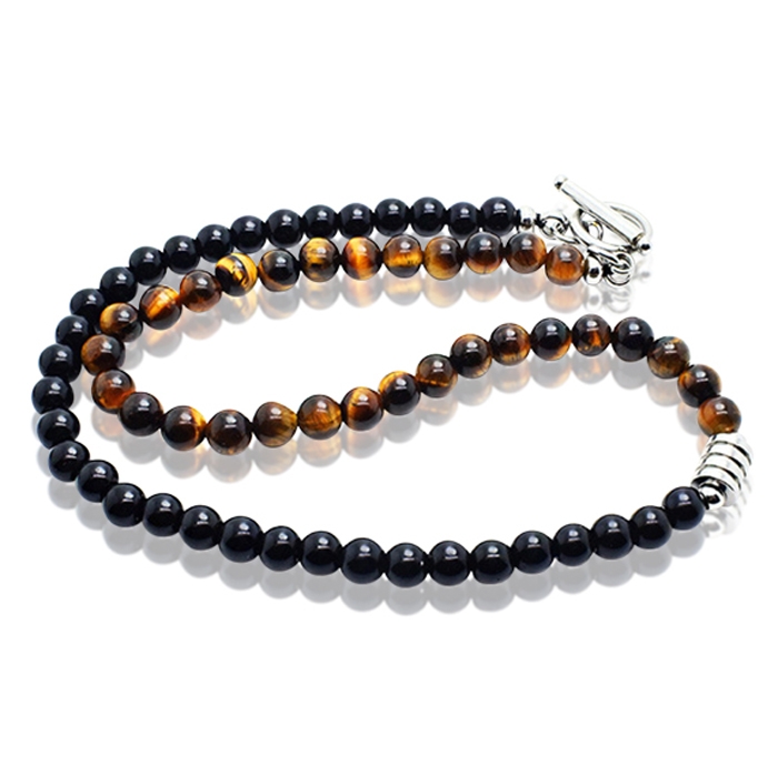 Memphis kralen ketting Tijgeroog Zwart Bruin – 45cm