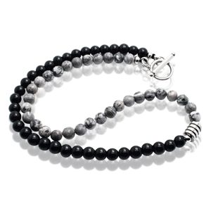 Memphis kralen ketting Tijgeroog Zwart Grijs – 45cm
