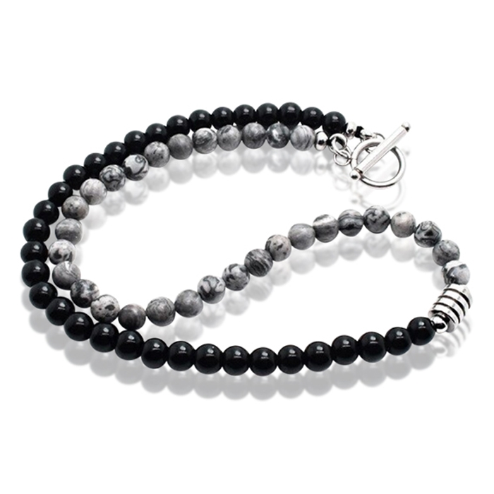 Memphis kralen ketting Tijgeroog Zwart Grijs – 45cm