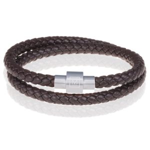 Memphis leren wrap armband Donkerbruin Zilver-23cm