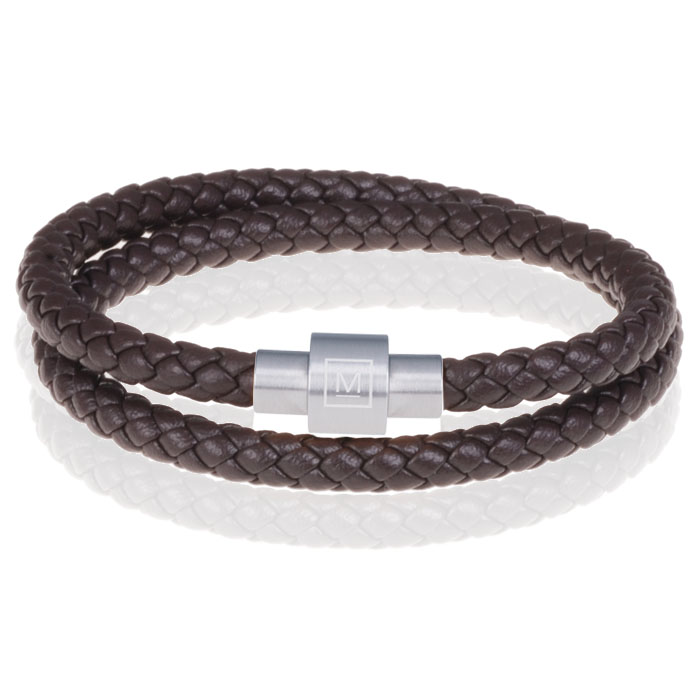 Memphis leren wrap armband Donkerbruin Zilver-19cm