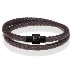 Memphis leren wrap armband Donkerbruin Zwart-21cm