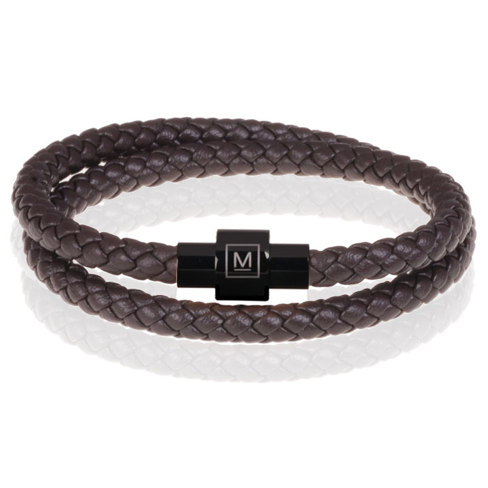 Memphis leren wrap armband Donkerbruin Zwart-21cm