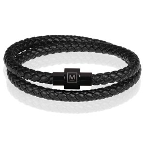 Memphis leren wrap armband Zwart-21cm