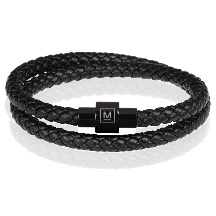 Memphis leren wrap armband Zwart-20cm