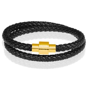 Memphis leren wrap armband Zwart Goud-24cm