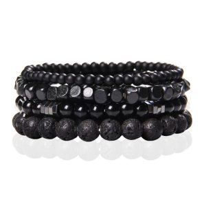 Memphis Stacked Armband – Hout & Agaat Zwart
