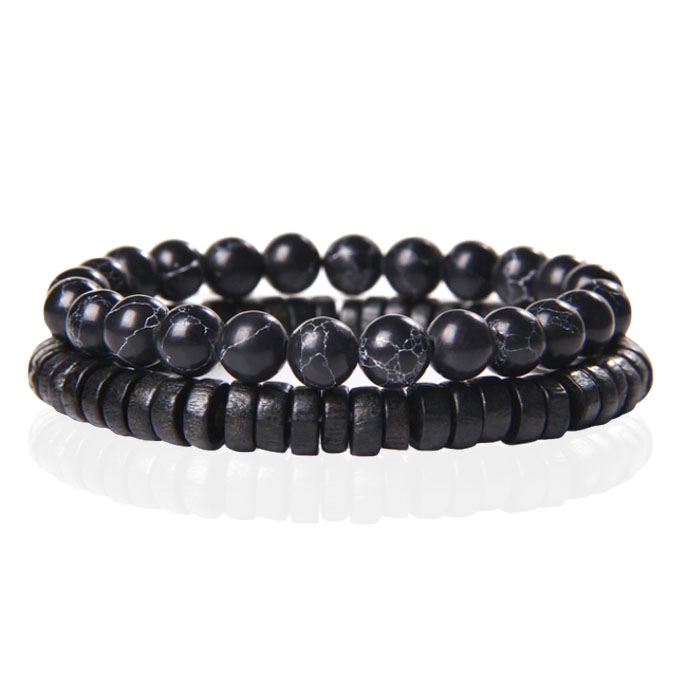Memphis Stacked Armband – Hout & Howliet Zwart-21cm