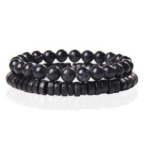 Memphis Stacked Armband – Hout & Howliet Zwart-19cm