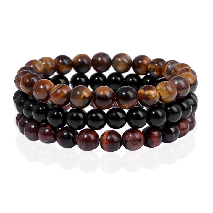 Memphis Stacked Heren Armbanden set – 8mm Tiger Onyx-21cm