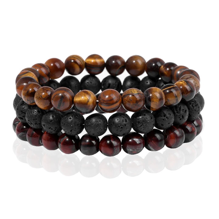 Memphis Stacked Heren Armbanden set – 8mm Tiger Lava -19cm