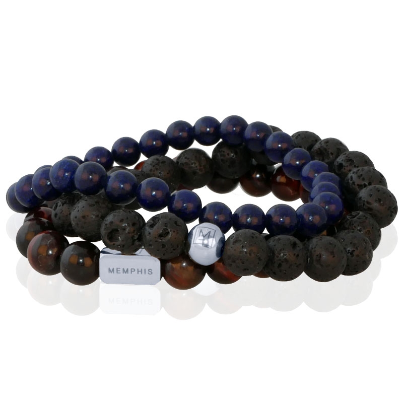 Memphis TRIO Kralenarmbanden set “Blue Night”-19cm