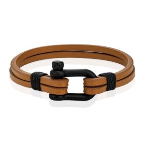 Mendes Dubbele Lederen Band – D-Shackle Camel-21cm
