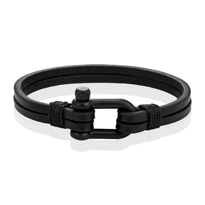 Mendes Dubbele Lederen Band – D-Shackle Noir-21cm