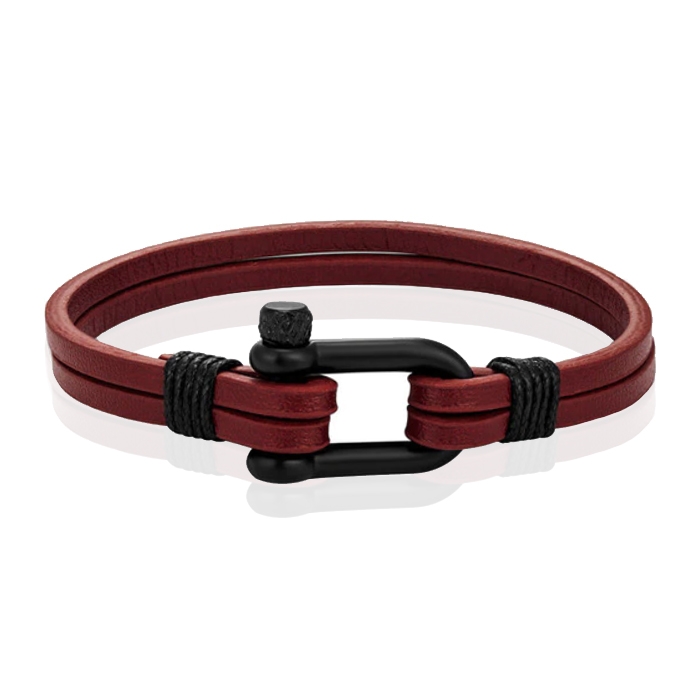 Mendes Dubbele Lederen Band – D-Shackle Red Wine-23cm