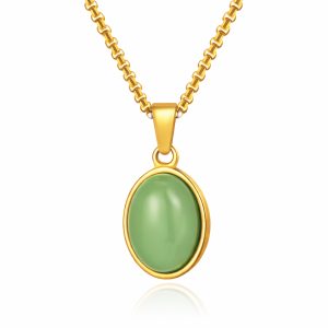 Mendes Goudkleurige Heren Ketting met Ovale Groene Edelsteen Hanger