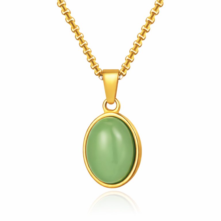 Mendes Goudkleurige Heren Ketting met Ovale Groene Edelsteen Hanger