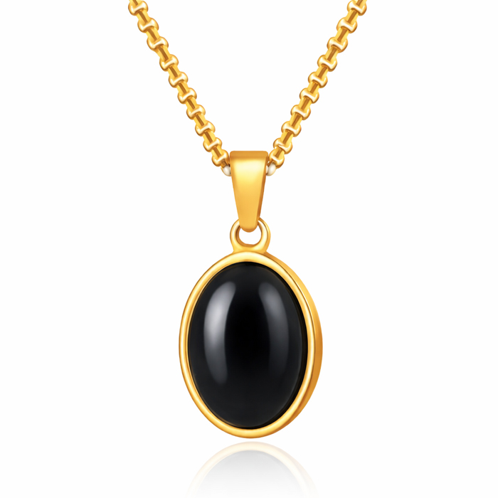 Mendes Goudkleurige Heren Ketting met Ovale Zwarte Edelsteen Hanger