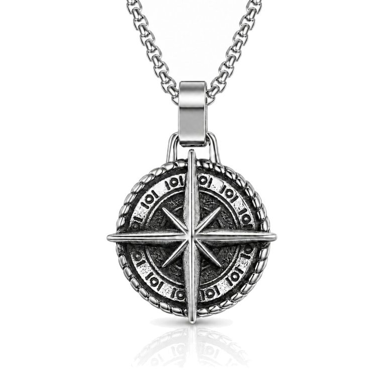 Mendes heren ketting Edelstaal Kompas Amulet Zilverkleurig