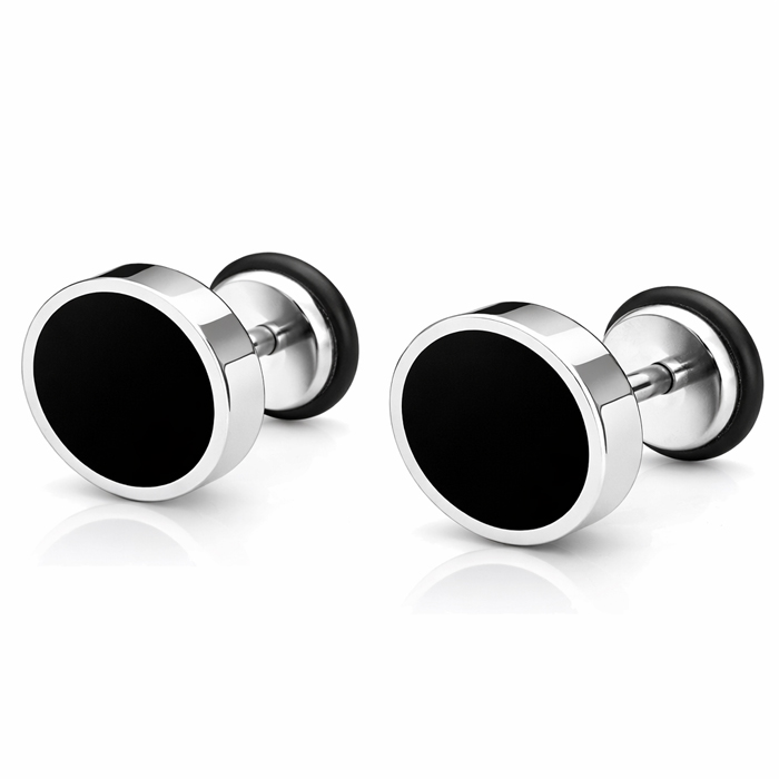 Mendes heren oorbellen Edelstaal Zwart Zilverkleurig-8mm